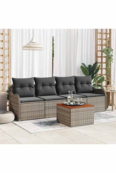 vidaxl Set de canapele pentru gradina cu perna 5 pcs Gri poliratan