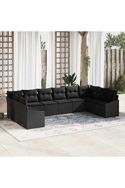 vidaxl Set de canapea cu perna 10 pcs Negru poliratan
