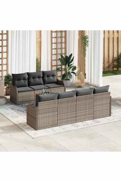 vidaxl Set de canapele pentru gradina cu perna 8 pcs Gri poliratan
