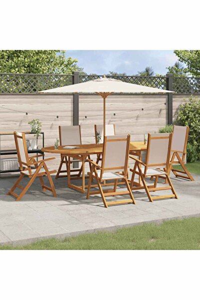 vidaxl Set mobilier de gradina, 7 piese, lemn masiv acacia/textilena