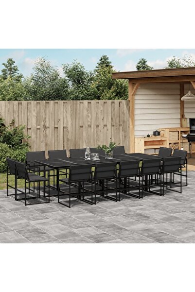 vidaxl Set mobilier de gradina, 15 piese, cu perne, negru, textilena