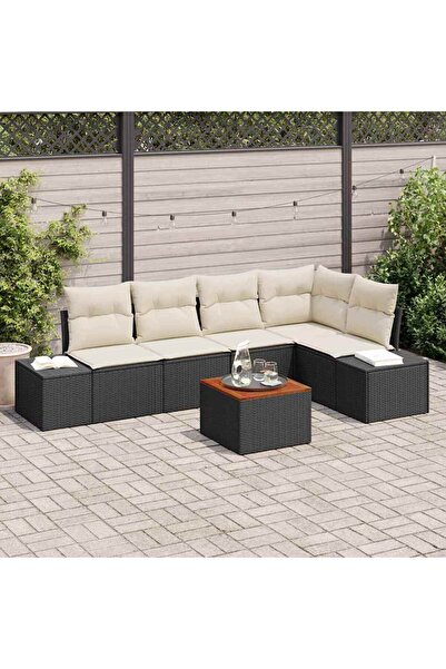 vidaxl Set de canapele pentru gradina cu perna 6 pcs Negru poliratan