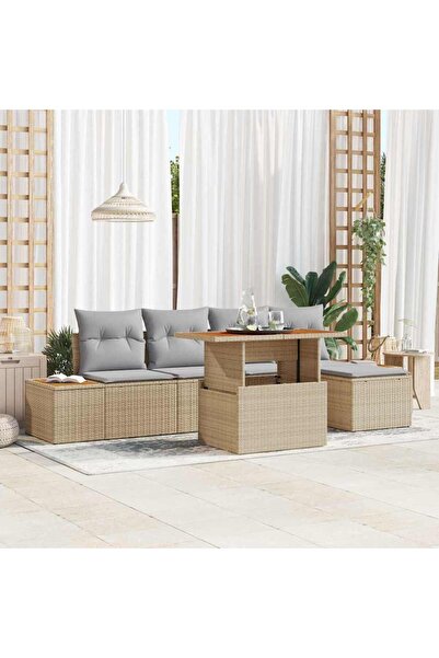 vidaxl Set de canapele pentru gradina 6 pcs Bej Rattan poli