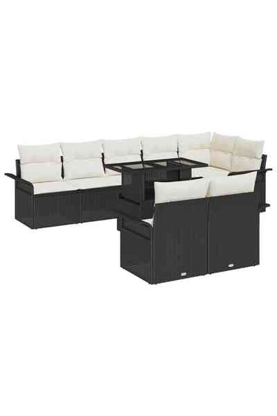 vidaxl Set de canapele pentru gradina cu perna 9 pcs Negru Rattan poli