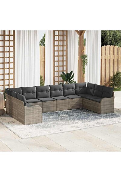 vidaxl Set de canapele pentru gradina 10 pcs Gri deschis poliratan
