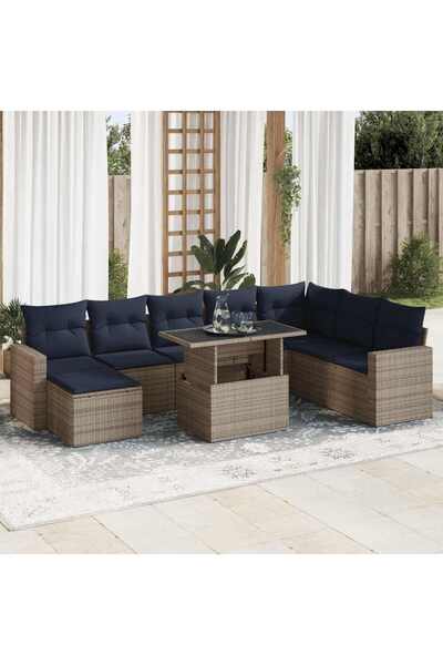 vidaxl Set canapele gradina cu perne 9 piese gri poliratan/lemn acacia