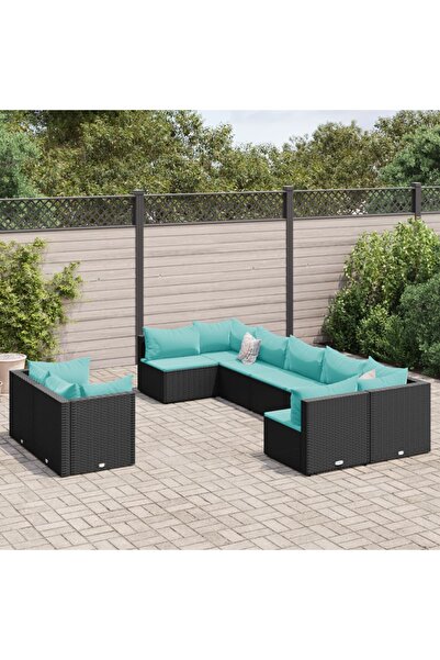 vidaxl Set mobilier de gradina cu perne, 9 piese, negru, poliratan