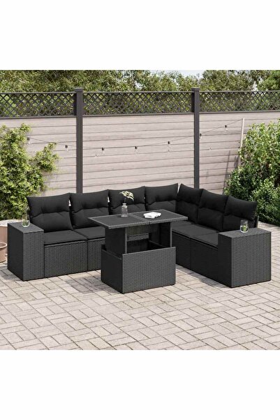 vidaxl Set canapele de gradina cu perne, 7 piese, negru, poliratan