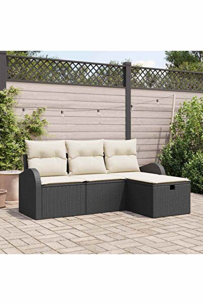 vidaxl Set de canapele pentru gradina cu perna 4 pcs Negru Rattan poli