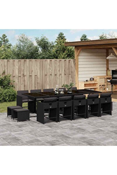 vidaxl Set mobilier de gradina cu perne, 15 piese, negru, poliratan