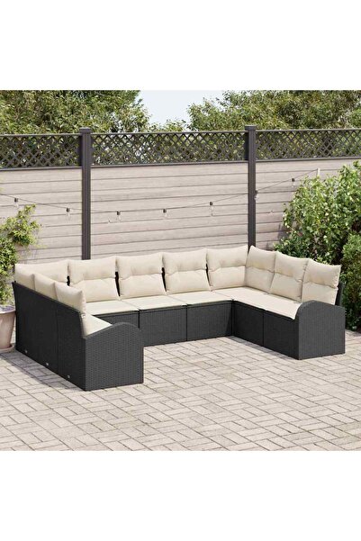 vidaxl Set de canapea cu perna 9 pcs Negru Poli Rattan