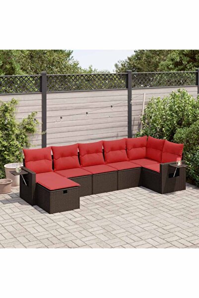 vidaxl Set canapele de gradina cu perne, 7 piese, maro, poliratan