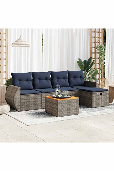 vidaxl Set mobilier gradina cu perne, 6 piese, gri, poliratan