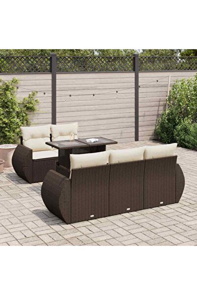 vidaxl Set canapele de gradina cu perne, 6 piese, maro, poliratan