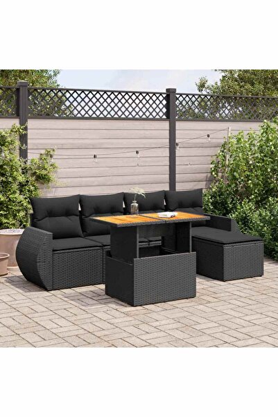 vidaxl Set mobilier de gradina cu perne, 6 piese, negru, poliratan