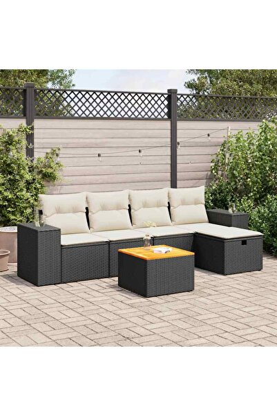 vidaxl Set mobilier de gradina cu perne, 6 piese, negru, poliratan