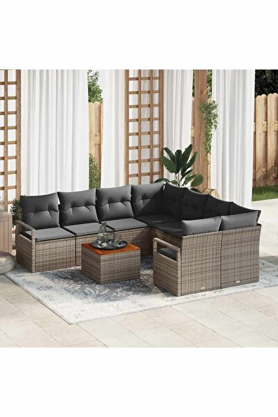 vidaxl Set de canapele pentru gradina cu perna 9 pcs Gri poliratan