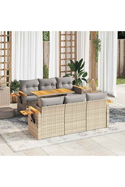 vidaxl Set canapele gradina cu perne 7 piese bej poliratan/lemn acacia