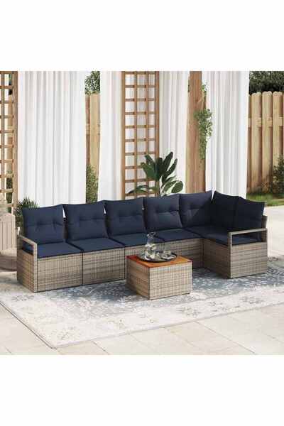 vidaxl Set de canapele pentru gradina cu perna 7 pcs Gri poliratan