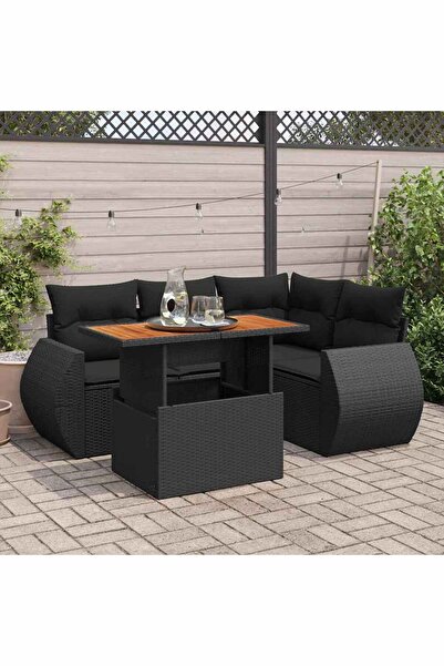 vidaxl Set mobilier de gradina cu perne, 5 piese, negru, poliratan