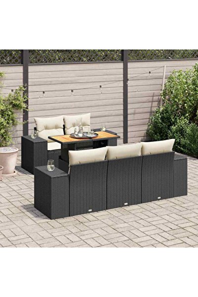 vidaxl Set mobilier de gradina cu perne, 6 piese, negru, poliratan