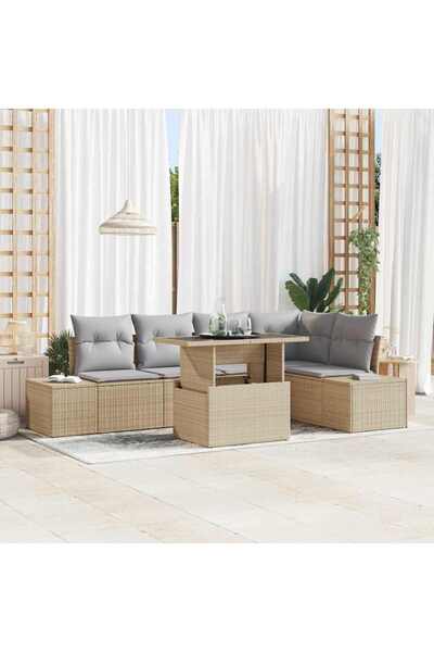vidaxl Set de canapele pentru gradina cu perna 6 pcs Bej Rattan poli