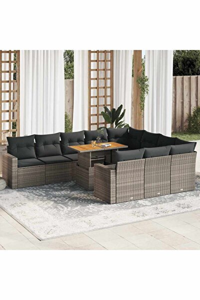 vidaxl Set canapele de gradina cu perne, 11 piese, gri, poliratan