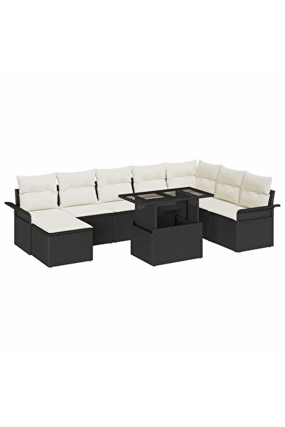 vidaxl Set de canapele pentru gradina cu perna 9 pcs Negru È™i Crem