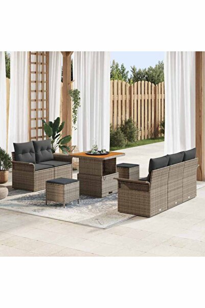 vidaxl Set de canapele pentru gradina cu perna 8 pcs Gri poliratan