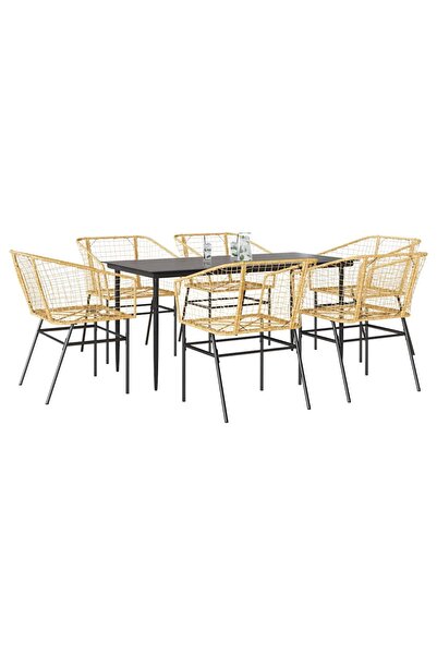 vidaxl Set de sufragerie de gradina 7 piese sticla maro din poli ratan