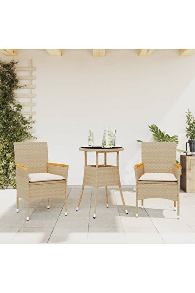 vidaxl Set mobilier de gradina cu perne 3 piese bej poliratan & sticla