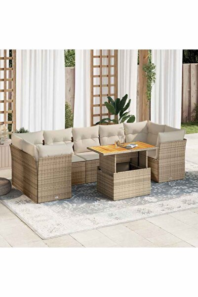 vidaxl Set canapele de gradina, 8 piese, cu perne, bej, poliratan