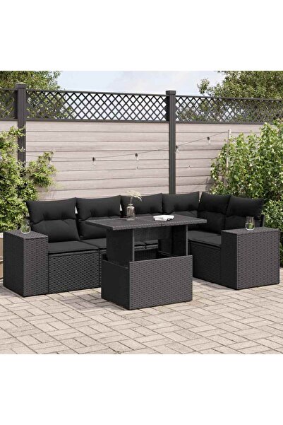 vidaxl Set mobilier de gradina cu perne, 6 piese, negru, poliratan