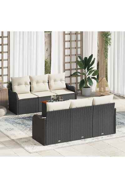 vidaxl Set de canapele pentru gradina cu perna 7 pcs Negru poliratan