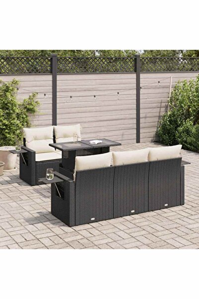 vidaxl Set mobilier de gradina cu perne, 6 piese, negru, poliratan