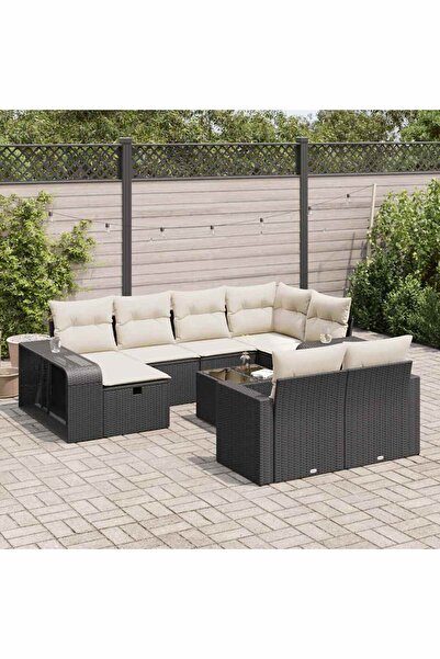 vidaxl Set canapele de gradina cu perne, 11 piese, negru, poliratan