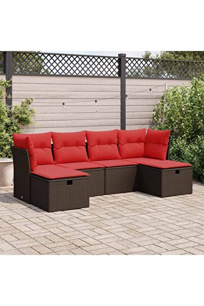 vidaxl Set canapele de gradina cu perne, 6 piese, maro, poliratan