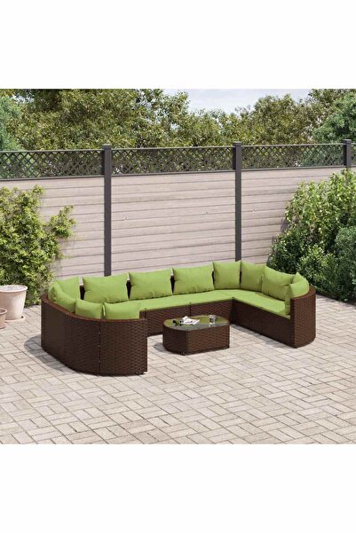 vidaxl Set canapele de gradina cu perne, 10 piese, maro, poliratan
