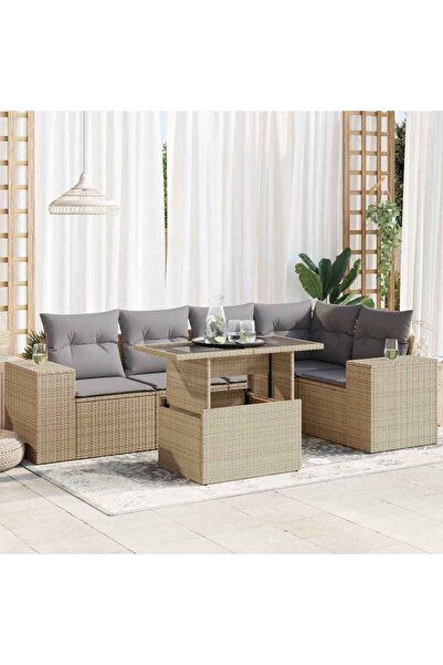 vidaxl Set canapele de gradina cu perne, 6 piese, bej, poliratan