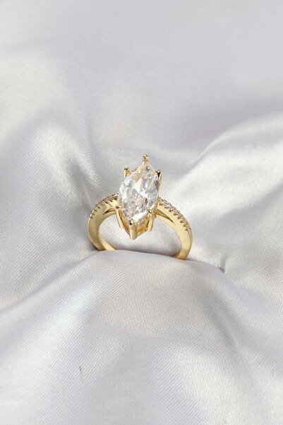 Inure Jewelry Gold Color Brass Marquise Cut Zircon Stone Women's Ring