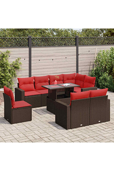 vidaxl Set canapele de gradina cu perne, 9 piese, maro, poliratan