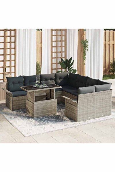 vidaxl Set de canapele pentru gradina 9 pcs Gri deschis Poli Rattan