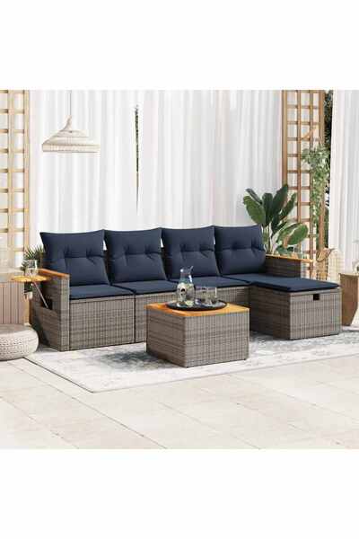 vidaxl Set mobilier gradina cu perne, 6 piese, gri, poliratan