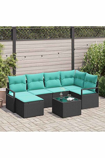 vidaxl Set de canapea cu perna 7 pcs Negru poliratan