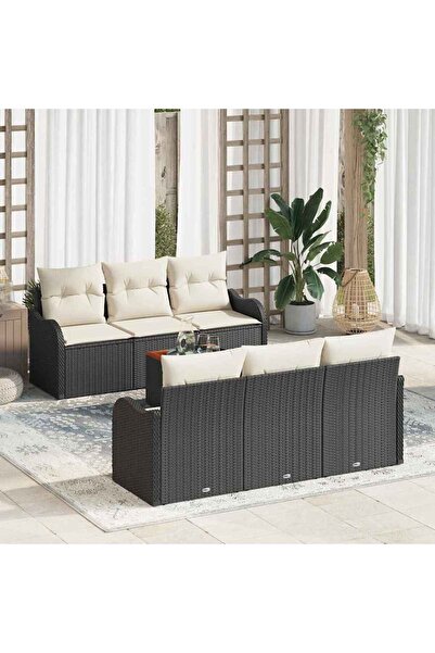 vidaxl Set de canapele pentru gradina 7 pcs Negru È™i Crem poliratan