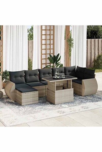 vidaxl Set mobilier de gradina cu perne, 8 piese gri deschis poliratan