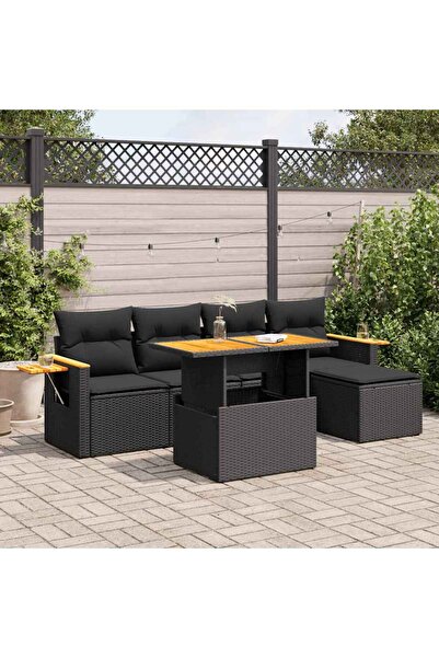 vidaxl Set mobilier gradina perne 6 piese negru poliratan/lemn acacia