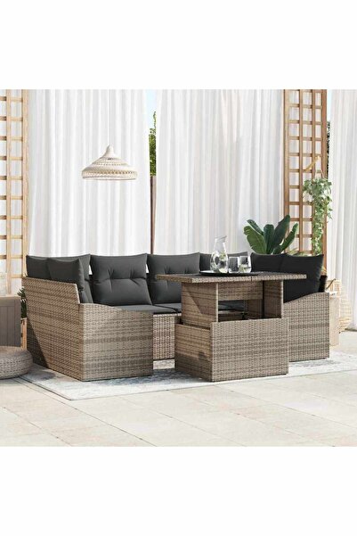 vidaxl Set de canapele pentru gradina 7 pcs Gri Rattan poli