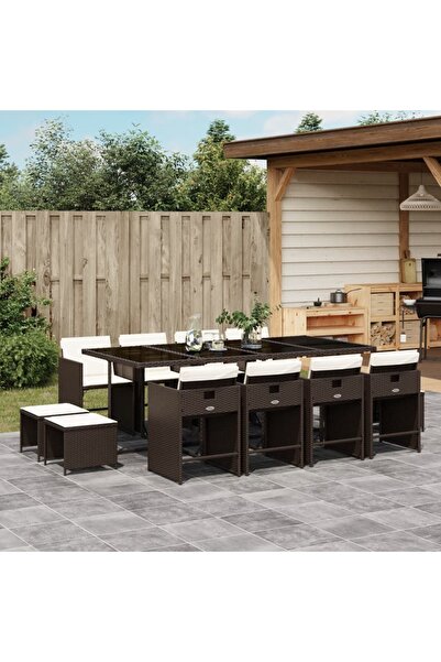 vidaxl Set mobilier de gradina, 13 piese, maro, cu perne, poliratan