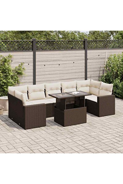 vidaxl Set canapele de gradina cu perne, 8 piese, maro, poliratan